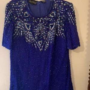 Vintage Navy and Silver Beaded Top